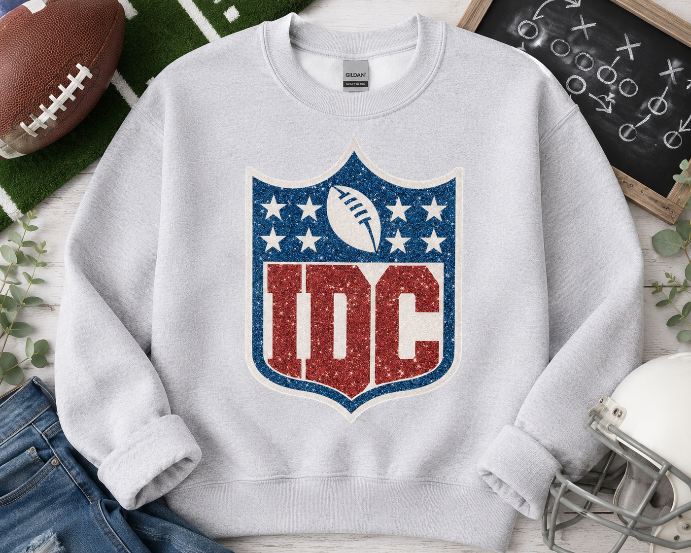 "I Don't Care" Football Crewneck Sweatshirt